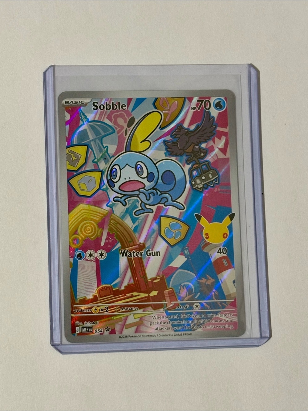 Pokemon Sobble Holographic Card - Blue, Yellow, Pink